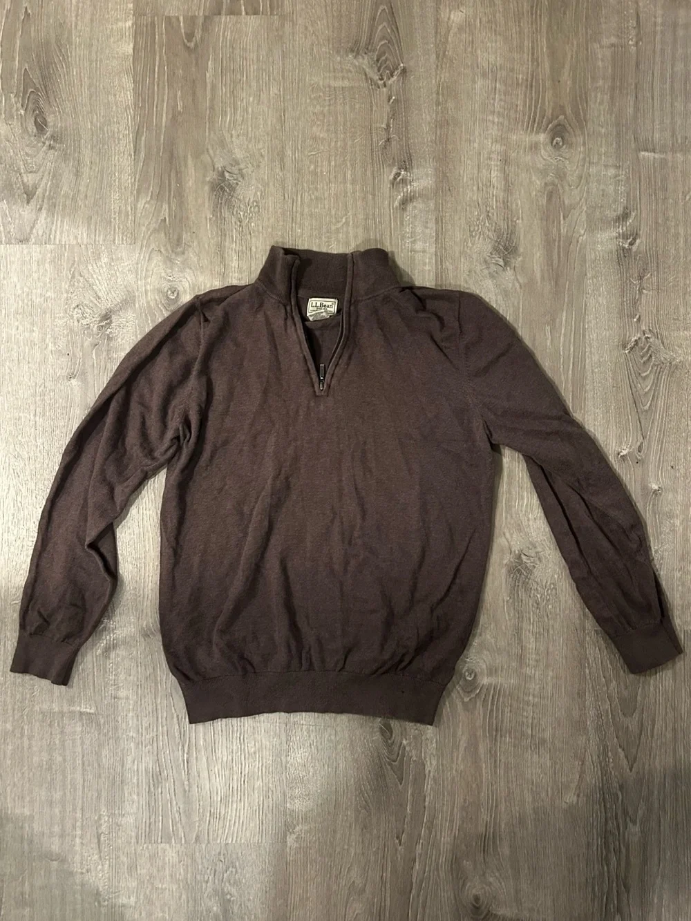 L.L. Bean Men's Dark Brown Quarter-Zip Sweater Cotton-Cashmere
